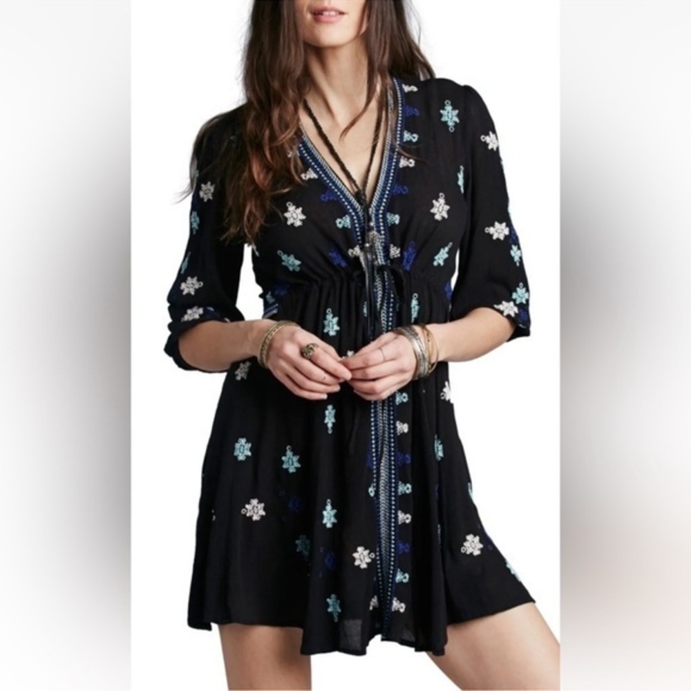 Free People's Star Gazer Embroidered Mini Dress, black, xs
